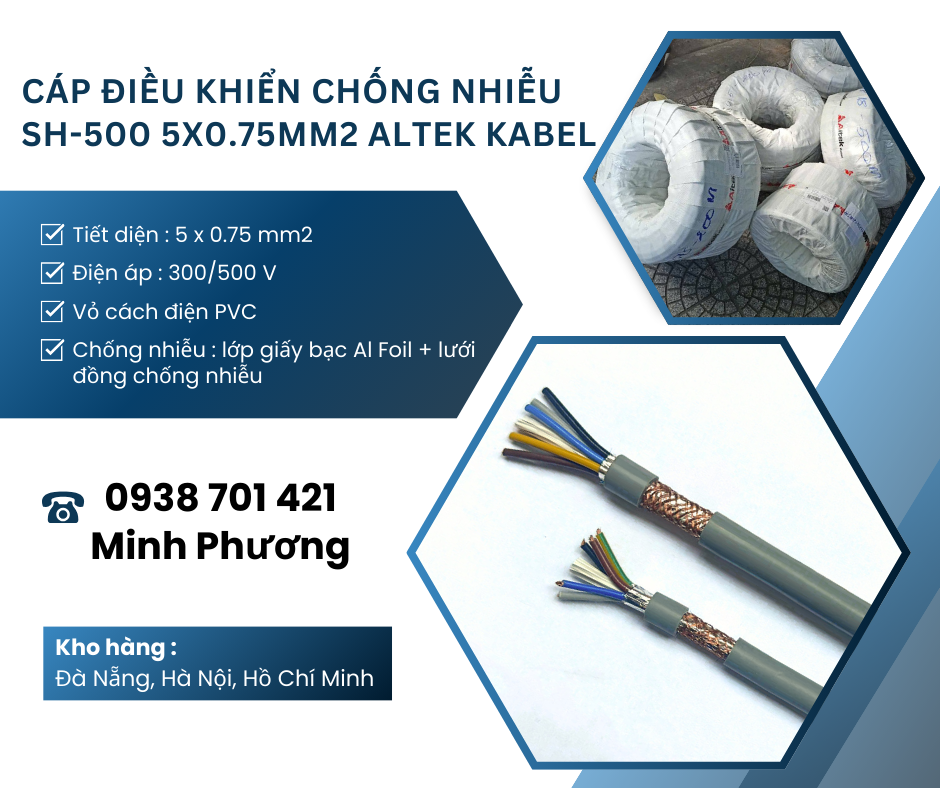 Cáp điều khiển chống nhiễu sh-500 5x0.75mm2 Tây Ninh, Đồng Nai, Bà Rịa–Vũng Tàu